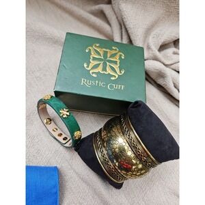 2 Rustic Cuff Wide‎ Bracelet 2" & Leather Celtic Shamrock Bracelet New